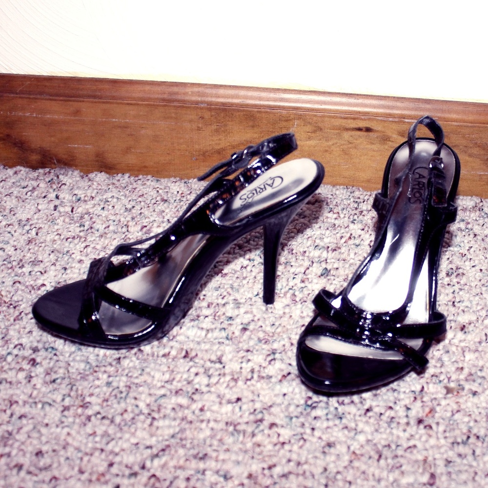 NEW Black Patent Strappy Sandals, Never Worn, 5.5